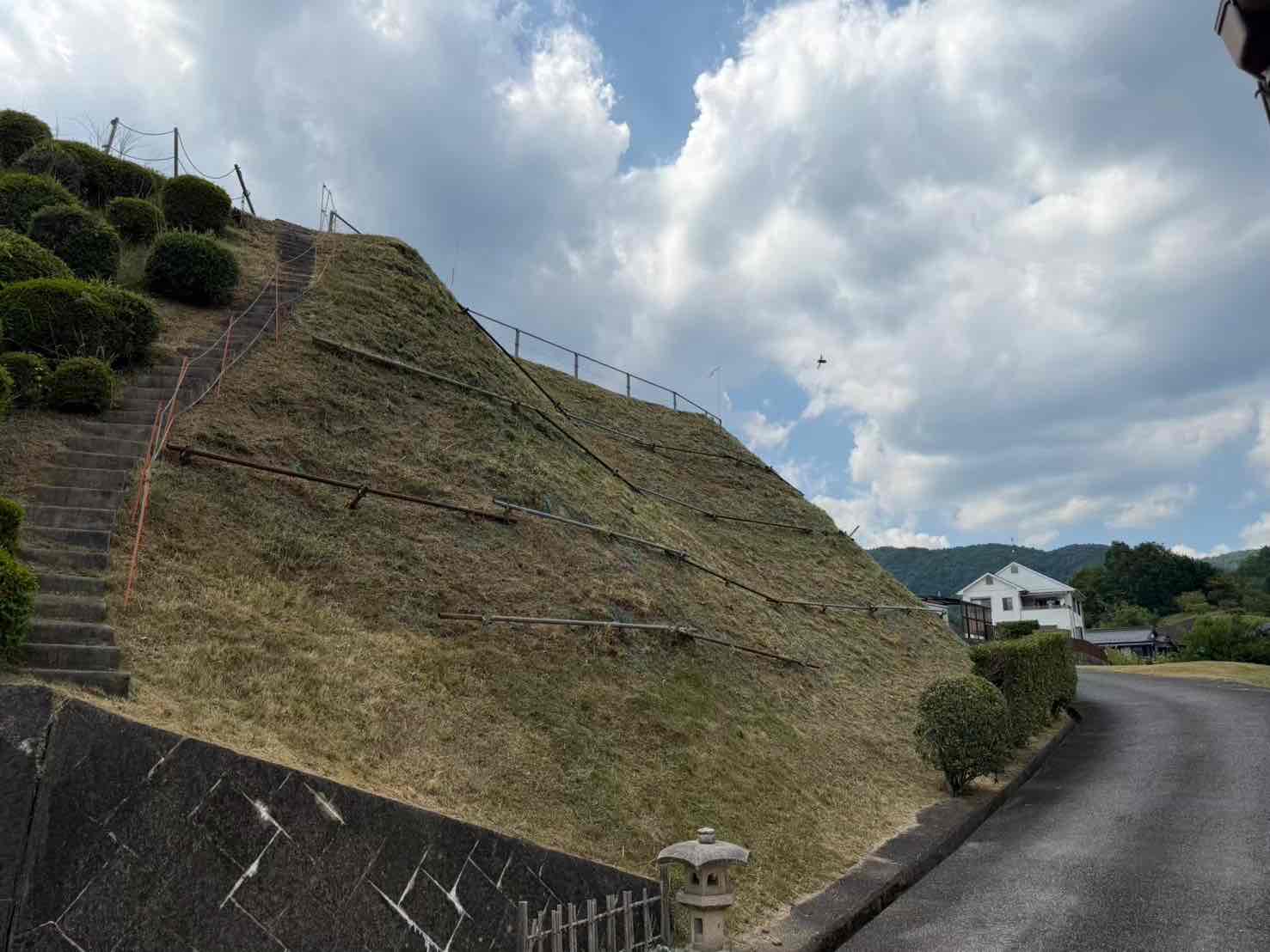 法面の草刈り施工後（After）：プロの作業により綺麗に刈り揃えられた急斜面